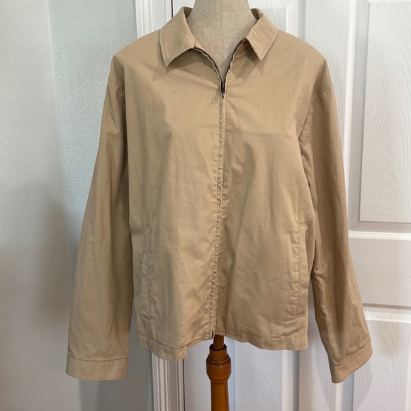 Banana republic jacket full zipper 100% cotton khaki collar pockets men’s size L